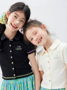 LOVESASAKIDS | Dopamine Sequin Rainbow Buttons Color-blocked Visible Stitching Polo Neck T-shirt