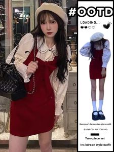 Ge·an·fei | Bộ Đầm Bodycon Mini Màu Đỏ Nhỏ Gọn Phù Hợp Năm Mới