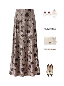 New Chinese Style Printed Velvet Half Skirt Womens Autumn Winter High Waist Drapey Fish Tail Skirt Fashionable Mid-Length