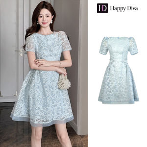 Happy Diva Womens Dresses Blue Dress Lace Puff Sleeve Mini Dress Casual Dress Wedding Formal Party Dress Elegant Dress 45224