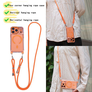 [เกรดป้องกันทหาร] เคสแม่เหล็กเข้ากันได้กับ Magsafe สำหรับ iPhone 17 Pro Max Air 16e 15 Pro แบบใสพร้อม [ใช้งาน2ทาง] Crossbody Landyard สายรัดปรับได้กรอบกันกระแทกแบบบางสำหรับ iPhone 16 Pro