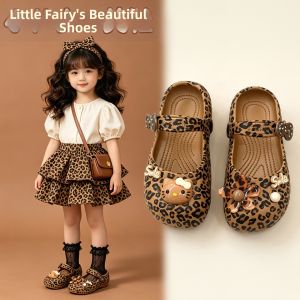 JIFANPAUL | Princess Style Leopard Print Kids Sandals Breathable Summer Beach Slippers for Girls Parent-Child Matching Fashionable Clogs