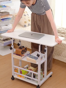 【SG Local Seller】60cm/80cm Adjustable Height Lifting Table With Wheel 3-Tier Storage Table Portable Movable Computer Table