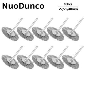 10Pcs 22/25/40mm Mini Steel Wire Brush T Shape Drill Rotary Tool Cleaning Brush Wheel Dremel Accessories for Grinder Rotary Tool