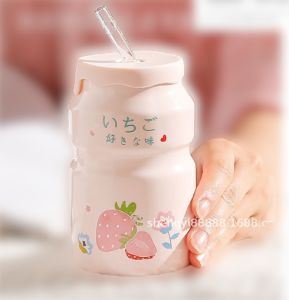 GY 500ml Yogurt Water Bottle Girls Children Tour Fruit Drinking Bottle Kawaii Yakult Cup Mugs Cartoon Water cup Ceramic