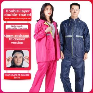 Waterproof Oxford Fabric Dual Layer Separate Rain Suit with Large Brim