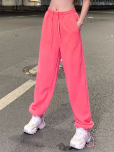 Pink American Style Loose Straight Leg Sports Pants Thin Summer Jazz Dancing Square Dance Casual Sweatpants for Women