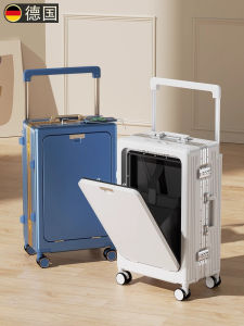 Multifunctional Travel Suitcase Womens Fashionable Trendy Wide Pull Rod Luggage Front Opening Boarding Password Box 20 Inches