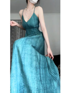 French Gentle New Chinese Style National Trend Strap Dress Women Summer Waist Inward Slimming High-End Long Dress