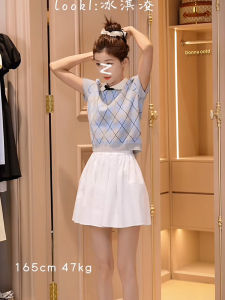 Áo Len Dệt Kim Tay Ngắn Phong Cách Dona Ice Cream Dành Cho Nữ Mùa Hè Thanh Lịch Áo Sơ Mi Cổ Polo Thường Ngày Bằng Polyester