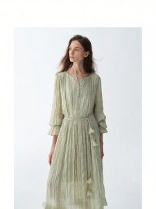 epoque de rueen | Romantic Hand-Pleated Ruffled Detachable Belt Dress