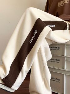 กางเกงลำลองผู้ชายผ้าคอร์ดูรอยทรงหลวมสไตล์อเมริกัน กางเกงขายาวทรงตรงสำหรับใส่ไปทำงานในฤดูใบไม้ร่วงและฤดูหนาว