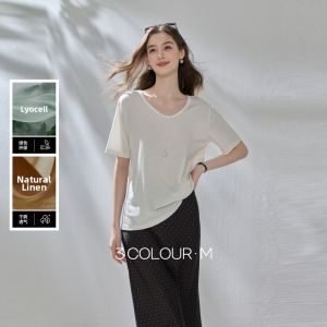 3COLOUR·S | Lyocell Linen V-Neck Short Sleeve T-Shirt M