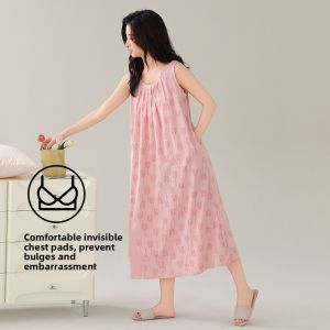 Miiow | Cat Person 2025 New Strap Dress Nightgown Women With Chest Pad Can Wear Outside Summer Thin Loose Sleeveless Sleepwear