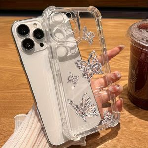 Butterfly Print Clear Anti Drop Phone Case For iPhone 17 16 15 14 13 12 11 Pro XS Max X XR Plus Air Shockproof Corner Back Cover