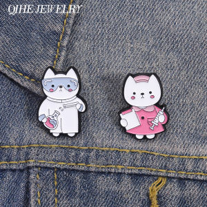 Cute Laboratory Nurse Cat Enamel Pins Badge Cartoon Lab Chemical Scientist Kitten Brooches Jacket Lapel Badge Jewelry Accessory