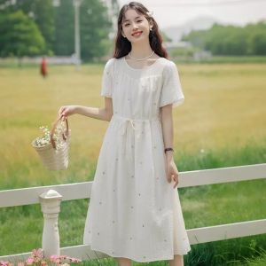 puella | Đầm In Họa Tiết Tay Ngắn Phong Cách Pháp Mới Cho Mùa Hè