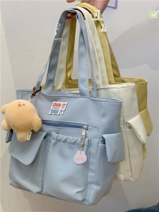 Ins Style Pure Color Simple Versatile Handbag Large Capacity Tote Bag for College Students and Commuters