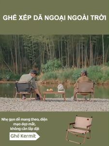 Ghế gấp ngoài trời  Vải Oxford dày dặn Nhẹ ngoại hình đẹp không cần lắp Khung đỡ được làm dầy Chịu được tải trọng lên tới 190 kg  Ghế vân gỗ cắm trại dã ngoại ngoài trời  Ghế Kermit  di động"