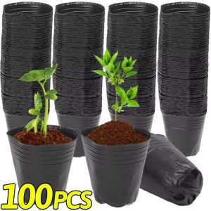 กระถางเพาะกล้าพลาสติกสีดำเมล็ดพันธุ์เริ่มต้น100ชิ้นถุง Grow กระถางต้นไม้ระบายอากาศได้ดีตัดผักสวน
