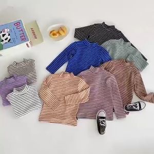 Áo thun trơn cổ 3 phân MiniBoss cho bé 10-30kg Quảng Châu| Áo thun cao cổ Quảng Châu