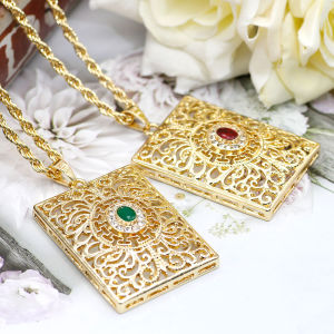 Arabic Square Pendant Necklace Muslim Women Arabesque Long Chain Necklace Gold Color Turks Bride Wedding Jewelry