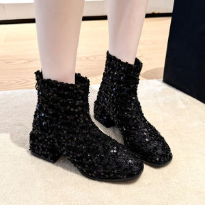 DIANCHA | Glitter Pointy Toe Slim Short Boot Fashion Boot