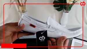 NEFF / Sepatu kasual mokasin pria kulit sol lentur / Loafer slip-on santai formal Putih HMC 512