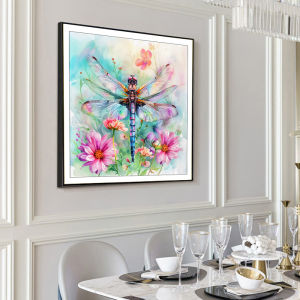 Dreamy Watercolor Dragonfly Floral Cross-Stitch Kit Handmade DIY Embroidery Material Package Creative Gift Fresh Soft Color Background Precise Printing Decorative Wall Art for Living Room and Bedroom