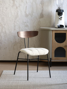 Nordic Style Original Design Milk White Woven Fabric Minimalist Popular Dining Chair Curved Wood Backrest Simple Artistic Style