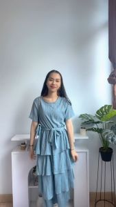 [Basica Moda] 71280 Gaun Dress Midi Wanita Lingulatia Tiered Jacquard Import