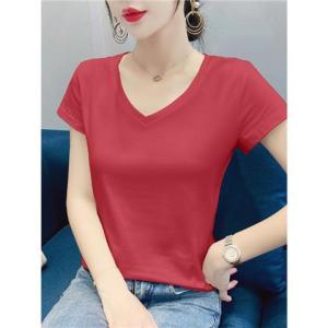 Áo Thun Nữ Tay Ngắn Cổ Chữ V Màu Tím Ôm Vừa Vặn Mùa Xuân Hè 2025 Mới Nửa Tay Áo Cotton Màu Trơn Cổ Tim Áo Thun