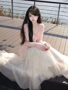 PEIZIXUAN | Elegant Pink Long Dress Set for Women Early Autumn Dopamine Style