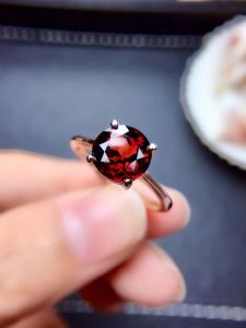 Natural Mozambique Garnet Ring Female 925 Silver Plated Japanese and Korean Simple and Light Luxury Pigeons-Blood Ruby Open Mouth