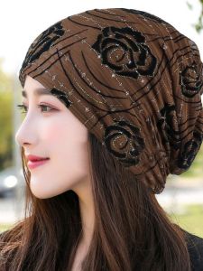 Spring Autumn Thin Lace Flower Headscarf Hat Breathable Shave Head Moon Hat Womens Overhead Cap Korean Style Hat Accessory