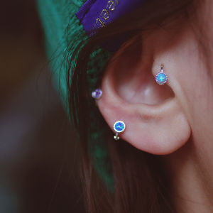 Blue Synthetic Opal 925 Silver Earrings Womens Fashion Diamond Encrusted Ear Cuff Mini round Ball Korean Style Jewelry