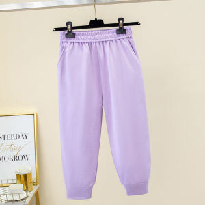 2025 Summer New Style Womens Cotton Blend Slimming 7/8 Length Casual Sports Pants High Waist Thin Fabric Black Color