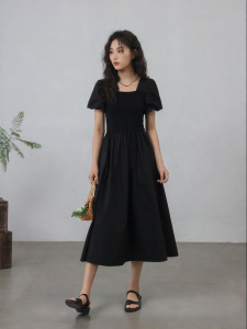 YOUXIANG | Đầm A-Line Cổ Vuông Thiết Kế Hepburn Phong Cách Pháp Đính Hợp Mới Mùa Hè