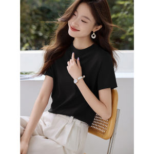 Casual Mid-Sleeve Womens T-Shirt Pure Color Base Layer Shirt Simple Top Fashionable Versatile Basic Style Commute Trend