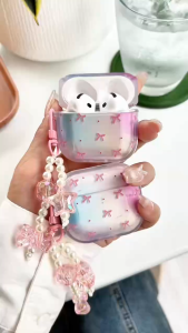 MIRROR CASE เคสหูฟัง เคสใสการ์ตูนนูน ลายผีเสื้อชมพู เคสหูฟังบลูทูธ เคสหูฟังไร้สาย เเถมห่วงคล้อง สำหรับ Airpods4 Airpdos1/2/3 Airpods pro/pro2