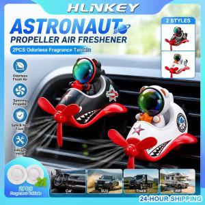 HLINKEY Astronaut Car Air Freshener Rotating Propeller Spaceship Vent Clip Perfume Holder With 2 Scent Tablets Auto Interior Decor