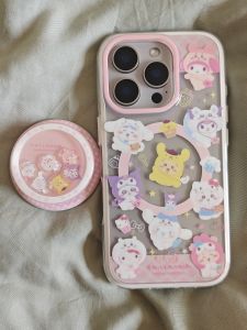 เคสโทรศัพท์มือถือแบบดูดซับแม่เหล็กแบบแยกเป็นสองส่วนพร้อมขอบสีขาว ดีไซน์น่ารัก สำหรับผู้หญิง พร้อมขาตั้ง ด้านหลังเงา สำหรับ iPhone 16 pro Max