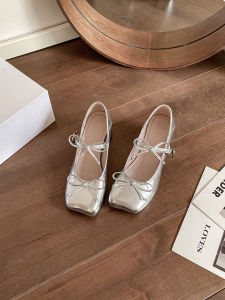 2025 New Fall Versatile Silver Ballet Bow Block Heels