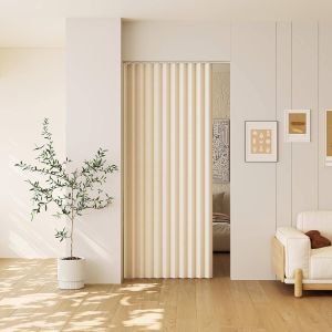 Closet Door Curtains Linen Pleated Folding Magnetic Patio Door Curtains Tiebacks Accordion Room Divider Sliding Glass Door Blinds for Doorways French Closet Door Curtains for Open Closet