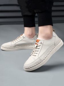 Handmade Mens Casual Shoes New Leather Wear-Resistant Anti-Slip Bean Bean Shoes Lightweight Super Soft Breathable Board Shoes Leather Shoes