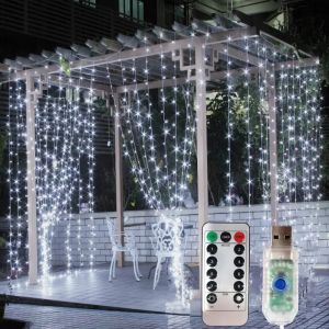 LED Curtain Lights USB Powered with Remote Control Holiday Christmas Decorations for Home Wedding Birthday Bedroom Party Lights