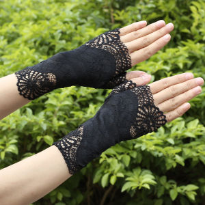 Women Floral Fingerless short Bridal Decorative Sunscreen Thin Lace Gloves