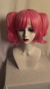 Kaname Madoka Cosplay Wig Pink Ponytail Wigs with Bangs Cute Lolita Pigtails Wig for Women Girls Comic Con Props Hair+Wig Cap