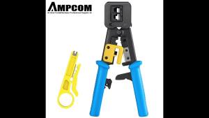 AMPCOM RJ45 Crimp Tool Pass Through Cat5 Cat5e Cat6 Crimper Cutter Stripper for RJ45 RJ12 RJ11 8P 6P End Pass Through connector