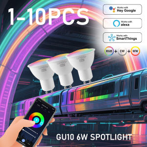 1-10pcs Tuya WiFi GU10 Spotlight Smart LED Light Bulb Bluetooth Dimmable Lamps Smart Life App Control Works With Alexa Google